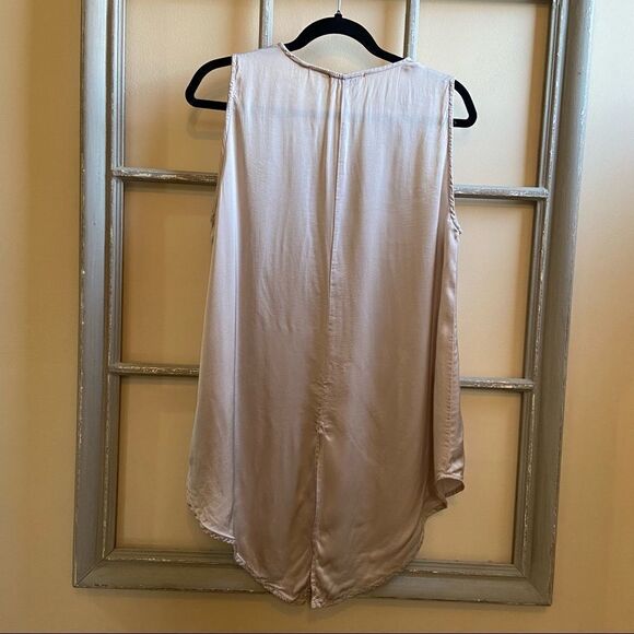 STARK X -Silky Champagne Tie Front Tunic Sleeveless Tank Top (Small) - Picture 2 of 8